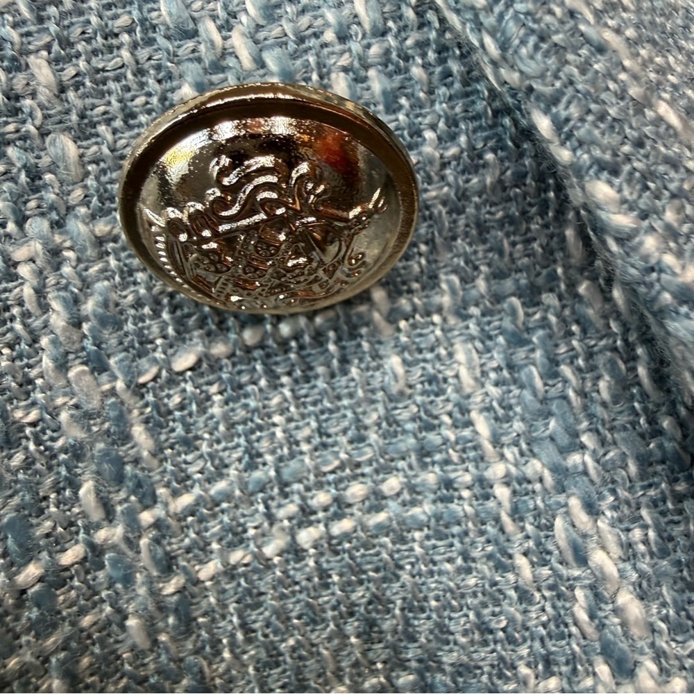 Sason Textured Double-Breasted Blazer – Blue – Size L (US 8/10) - Picture 8 of 10